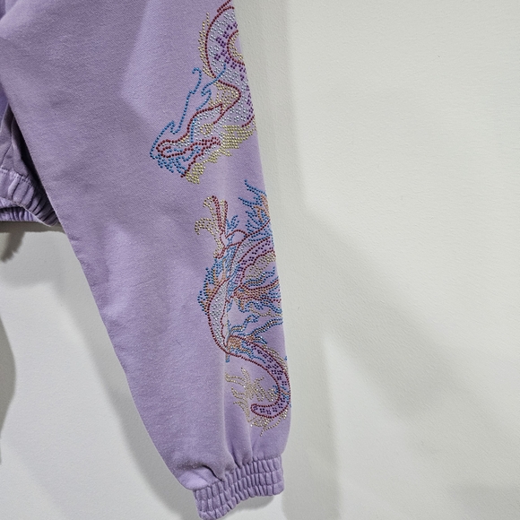 Bershka Lavender Dragon Embellished Women's Cropped Sweatshirt Size XS - Picture 2 of 5